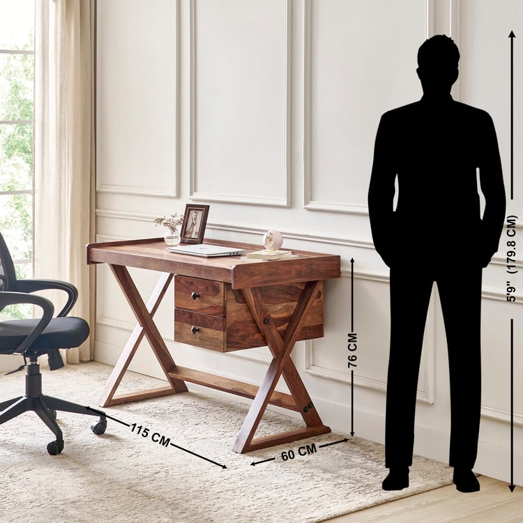 Adana Grand Sheesham Wood Study Desk - Brown