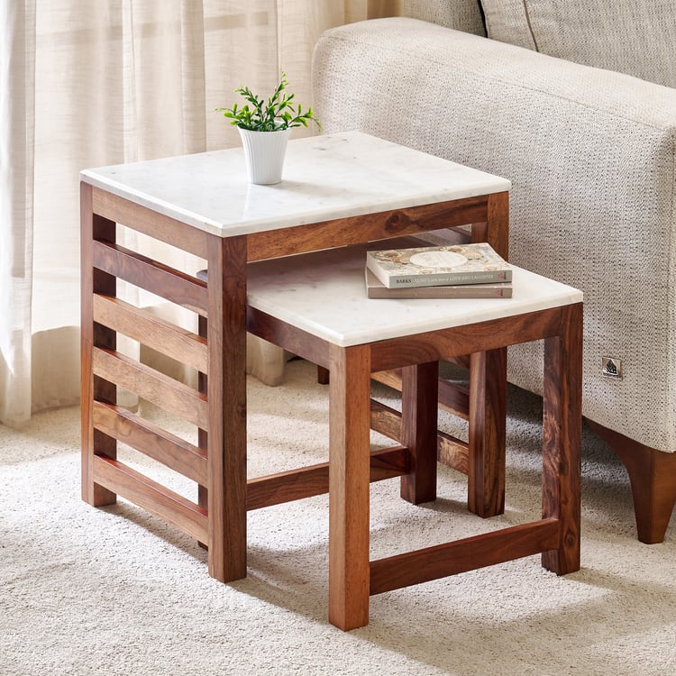 Adana Grand Marble Top Nest of 2 Tables - Honey