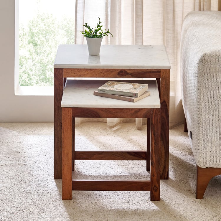 Adana Grand Marble Top Nest of 2 Tables - Honey
