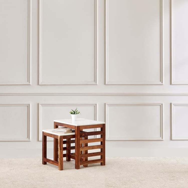 Adana Grand Marble Top Nest of 2 Tables - Honey