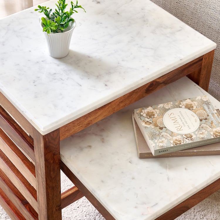 Adana Grand Marble Top Nest of 2 Tables - Honey