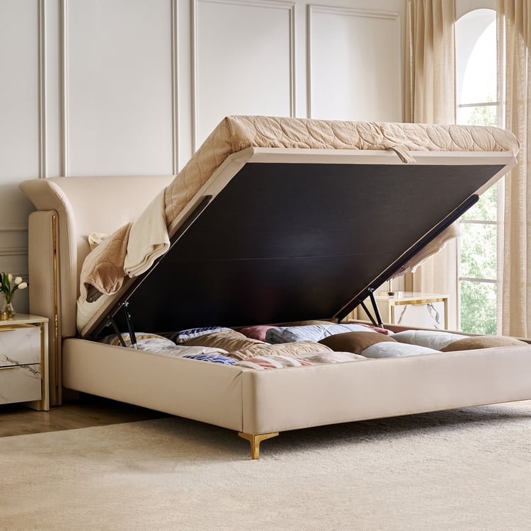 Modern Radiance Pulse Queen Bed with Hydraulic Storage - Ivory