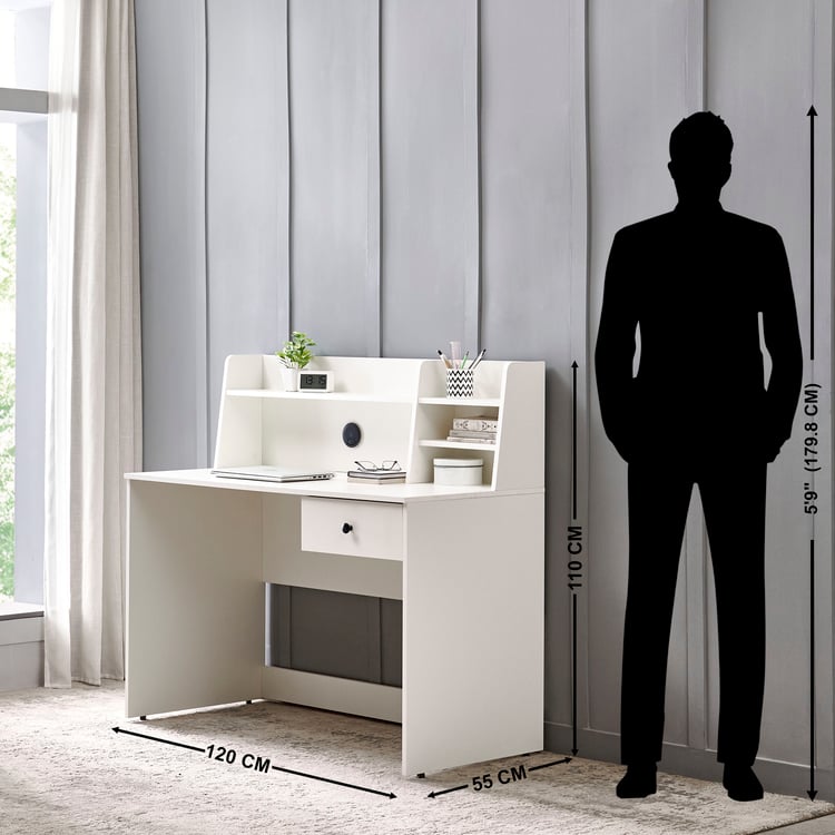 Helios Madison Study Desk with Hutch and Drawer - White