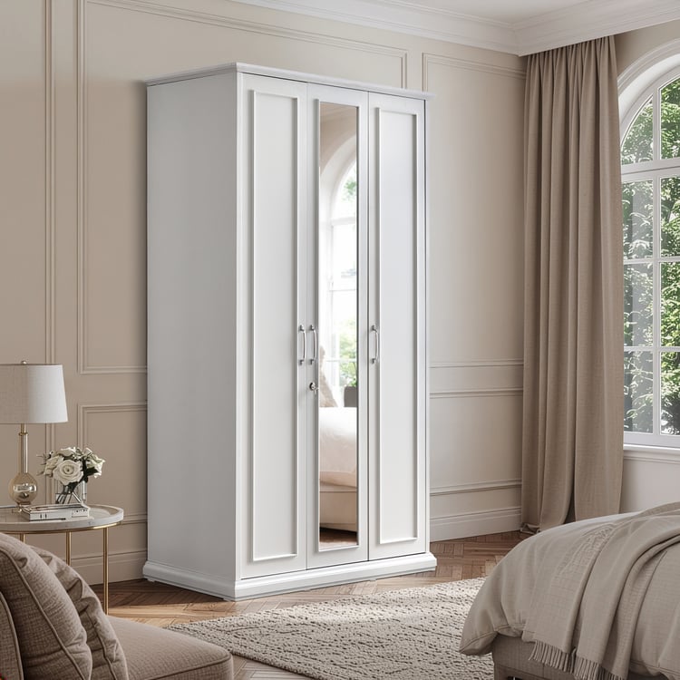 Estate 3-Door Wardrobe with Mirror - White