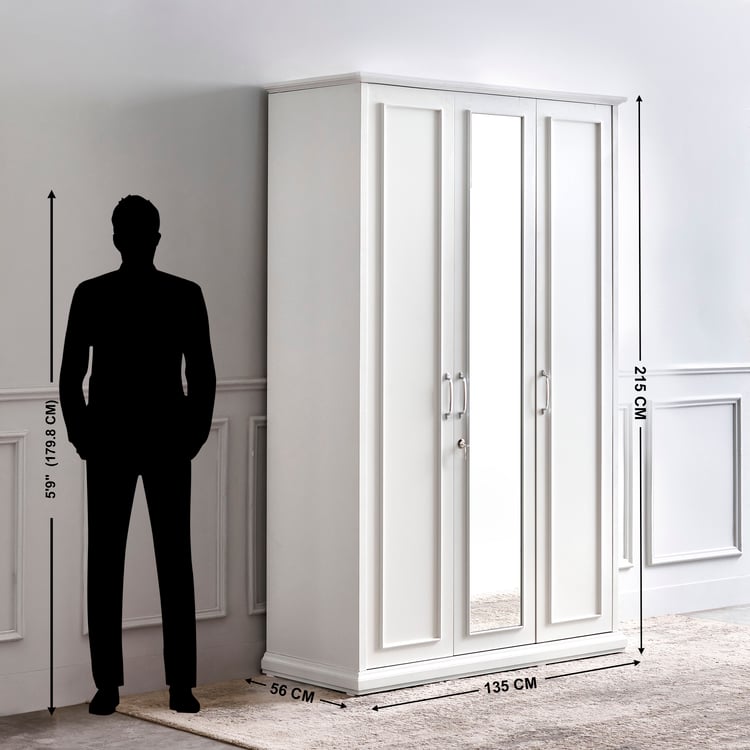 Estate 3-Door Wardrobe with Mirror - White