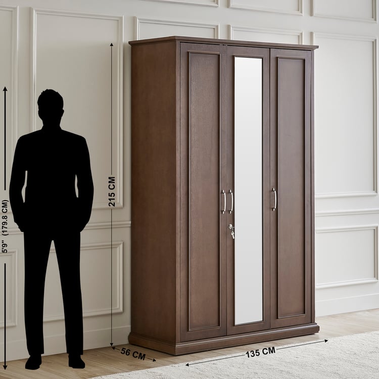 Estate 3-Door Wardrobe with Mirror - Walnut