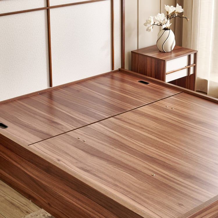 Shoji Akira King Bed with Hydraulic Storage - Brown