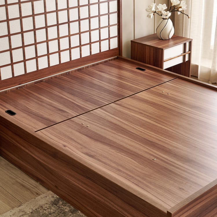 Shoji Koushi Queen Bed with Hydraulic Storage - Brown