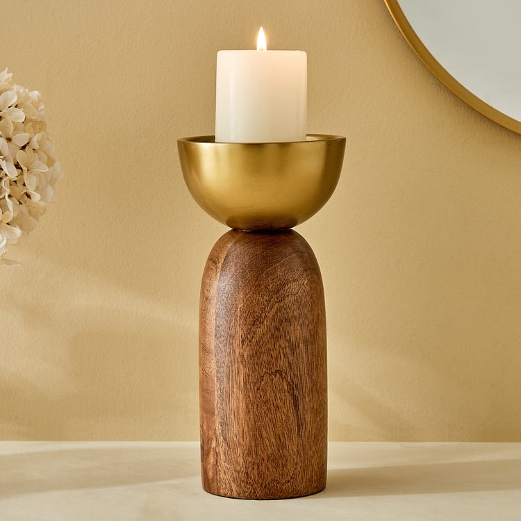 Splendid Dastkari Keith Mango Wood Pillar Candle Holder - Large