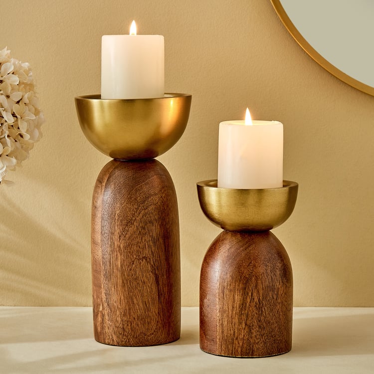 Splendid Dastkari Keith Mango Wood Pillar Candle Holder - Large