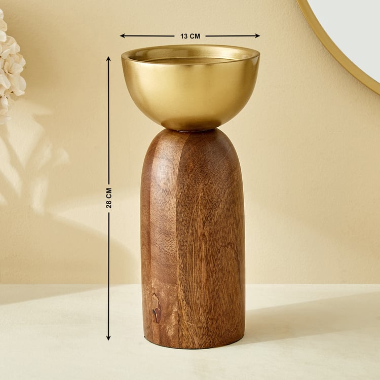 Splendid Dastkari Keith Mango Wood Pillar Candle Holder - Large