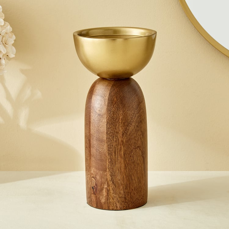 Splendid Dastkari Keith Mango Wood Pillar Candle Holder - Large