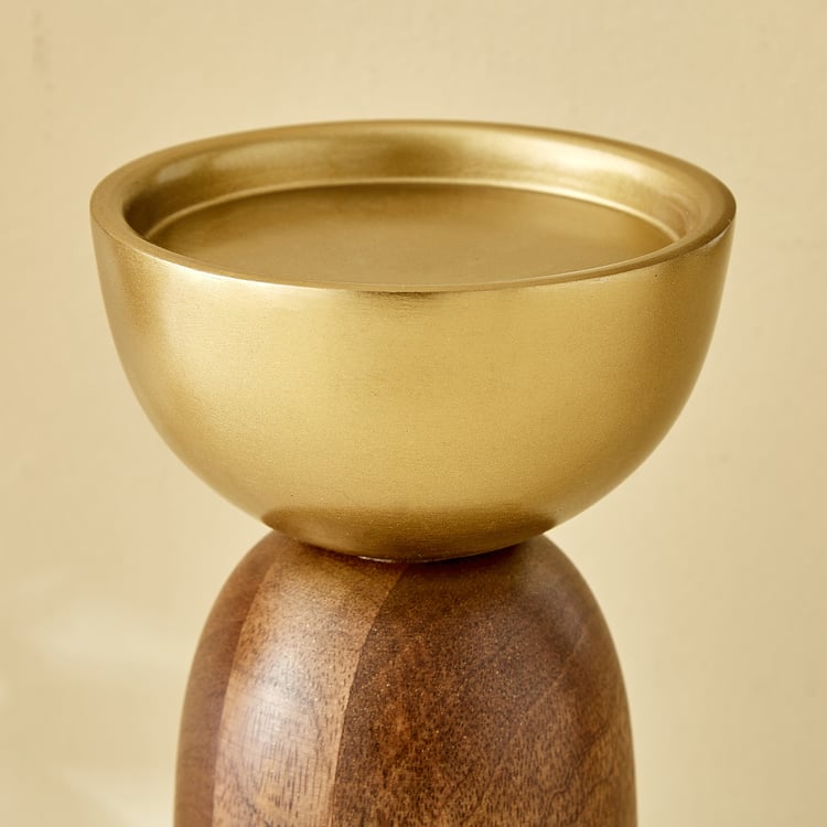 Splendid Dastkari Keith Mango Wood Pillar Candle Holder - Large