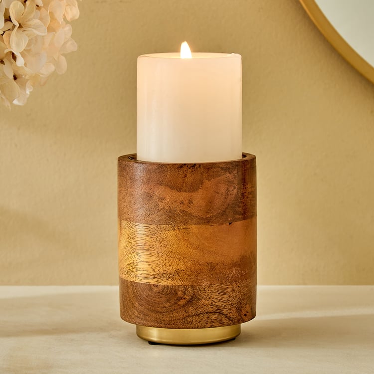 Splendid Dastkari Keith Mango Wood Pillar Candle Holder - Large