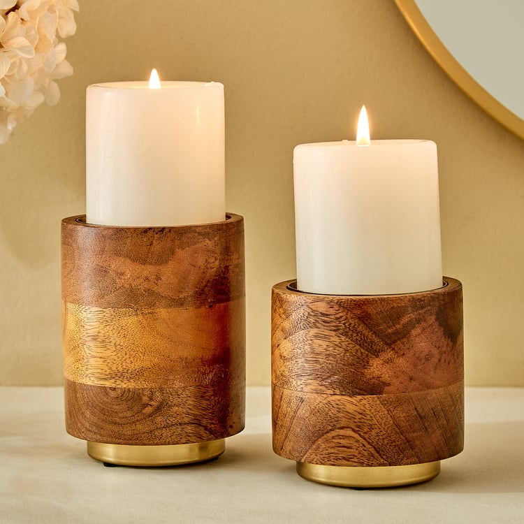 Splendid Dastkari Keith Mango Wood Pillar Candle Holder - Large