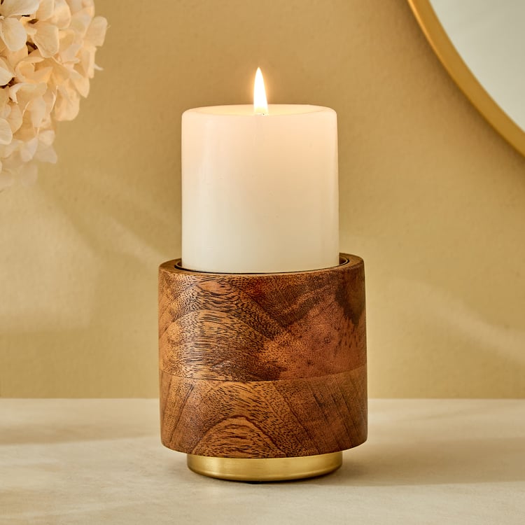 Splendid Dastkari Keith Mango Wood Pillar Candle Holder - Small