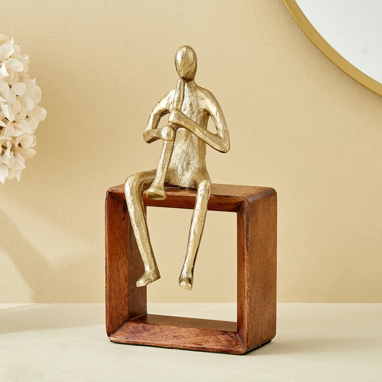 Splendid Dastkari Keith Mango Wood and Aluminium Man Playing Trumpet Figurine