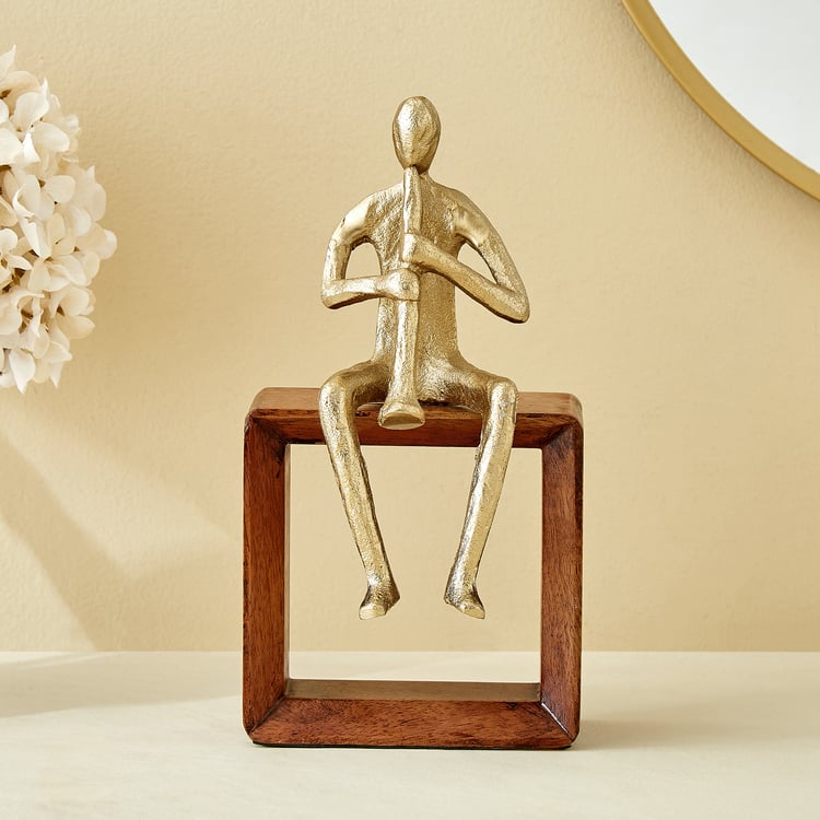 Splendid Dastkari Keith Mango Wood and Aluminium Man Playing Trumpet Figurine