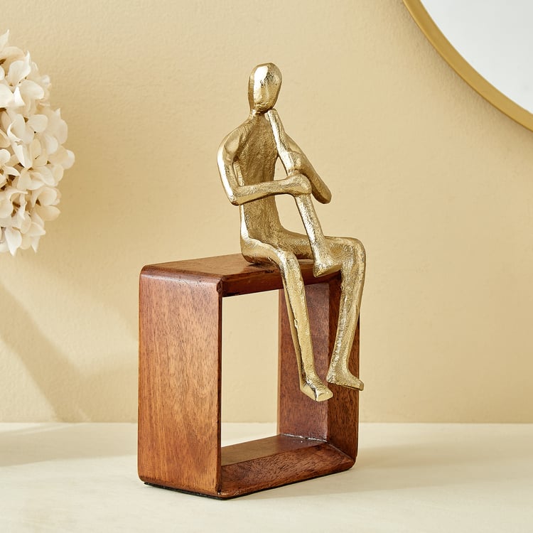 Splendid Dastkari Keith Mango Wood and Aluminium Man Playing Trumpet Figurine