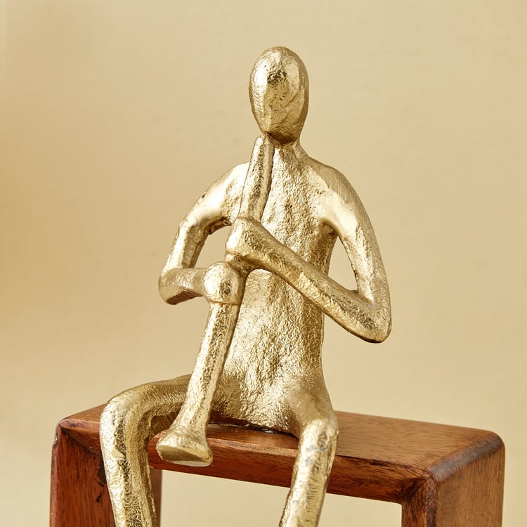 Splendid Dastkari Keith Mango Wood and Aluminium Man Playing Trumpet Figurine