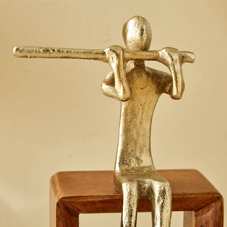 Splendid Dastkari Keith Mango Wood and Aluminium Man Playing Flute Figurine