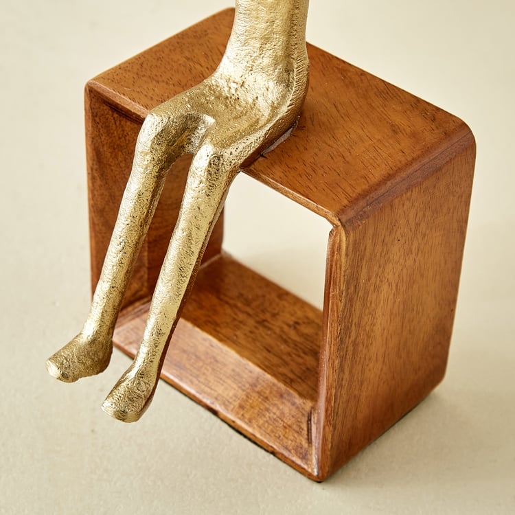 Splendid Dastkari Keith Mango Wood and Aluminium Man Playing Flute Figurine