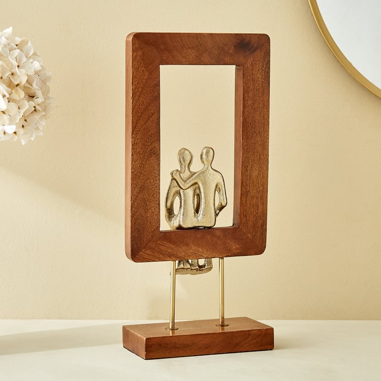 Splendid Dastkari Keith Mango Wood and Aluminium Couple in Frame Figurine