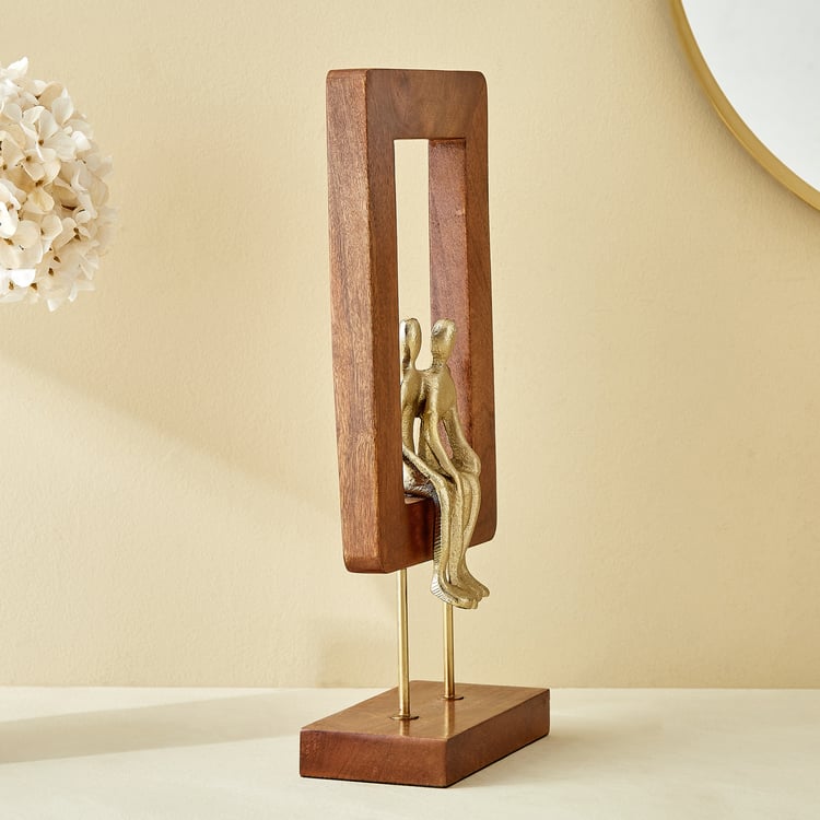 Splendid Dastkari Keith Mango Wood and Aluminium Couple in Frame Figurine