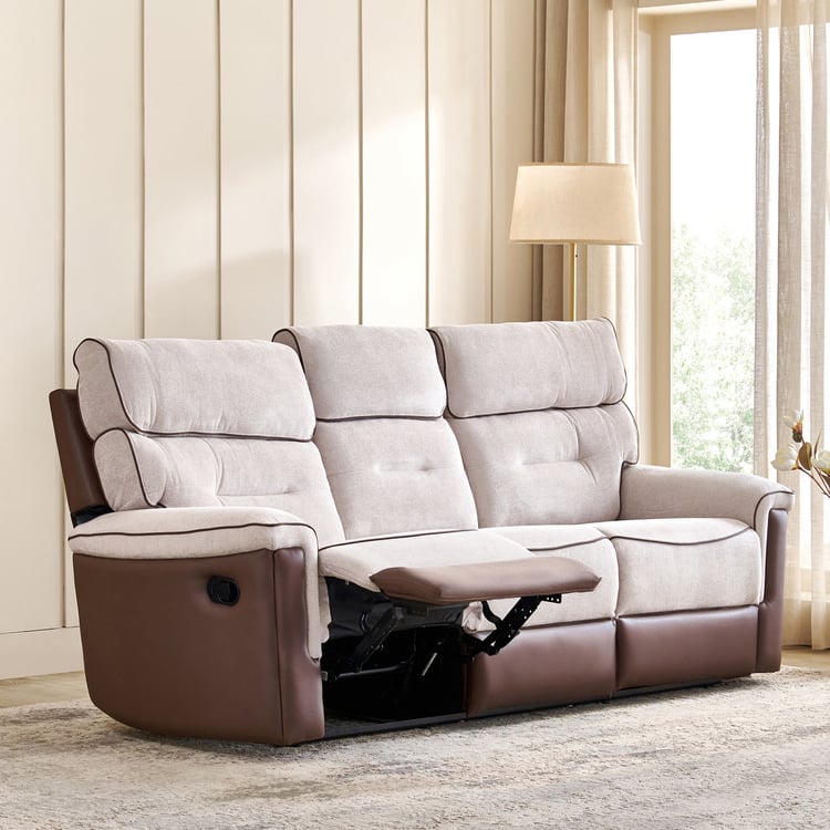 Albert Fabric 3-Seater Recliner - Brown