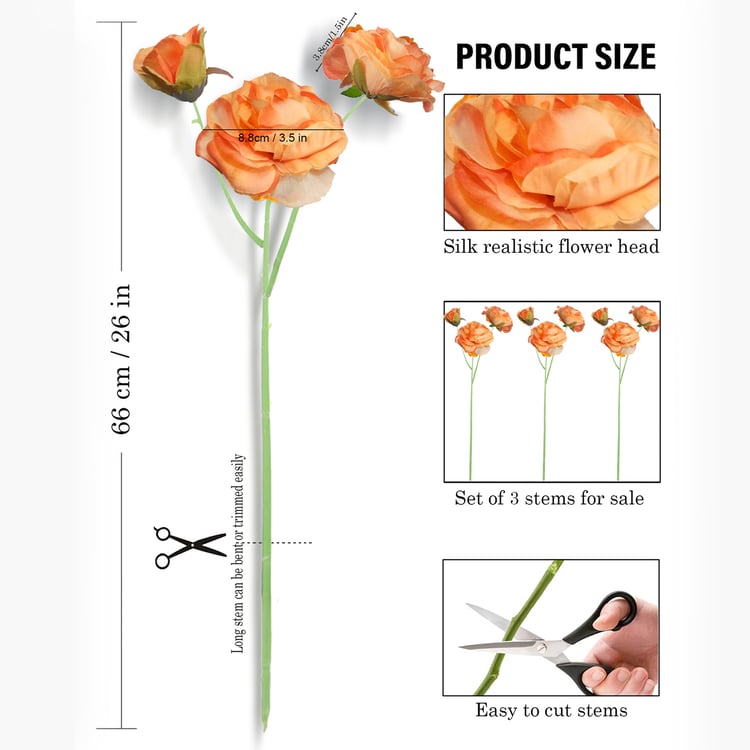 HOMESAKE Set of 3 Artificial Rose Flower Stems - 66cm