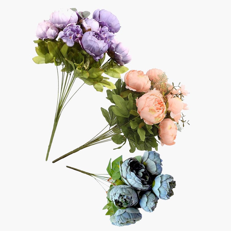HOMESAKE Set of 3 Artificial Peony Flower Stems - 30.4cm