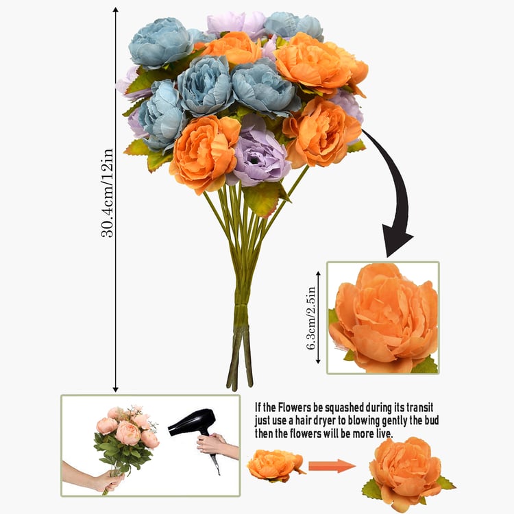 HOMESAKE Set of 3 Artificial Peony Flower Stems - 30.4cm