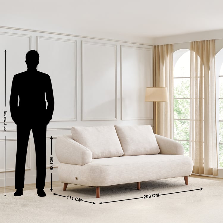 Nuqta Fabric 3-Seater Sofa with Cushions - Beige