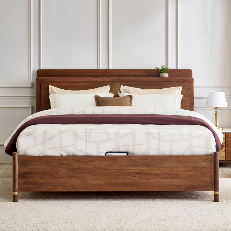 Nuqta Naaz Acacia Wood King Bed with Hydraulic Storage - Brown
