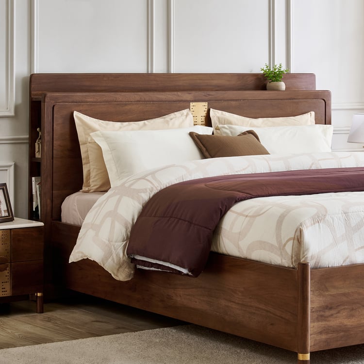 Nuqta Naaz Acacia Wood King Bed with Hydraulic Storage - Brown