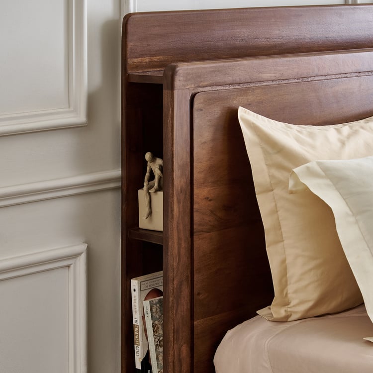 Nuqta Naaz Acacia Wood King Bed with Hydraulic Storage - Brown