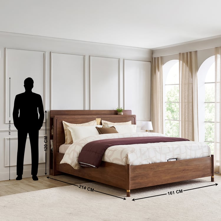 Nuqta Naaz Acacia Wood Queen Bed with Hydraulic Storage - Brown