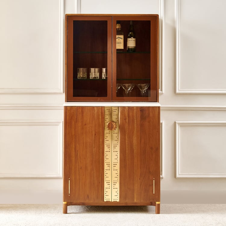 Nuqta Acacia Wood Bar Cabinet - Brown