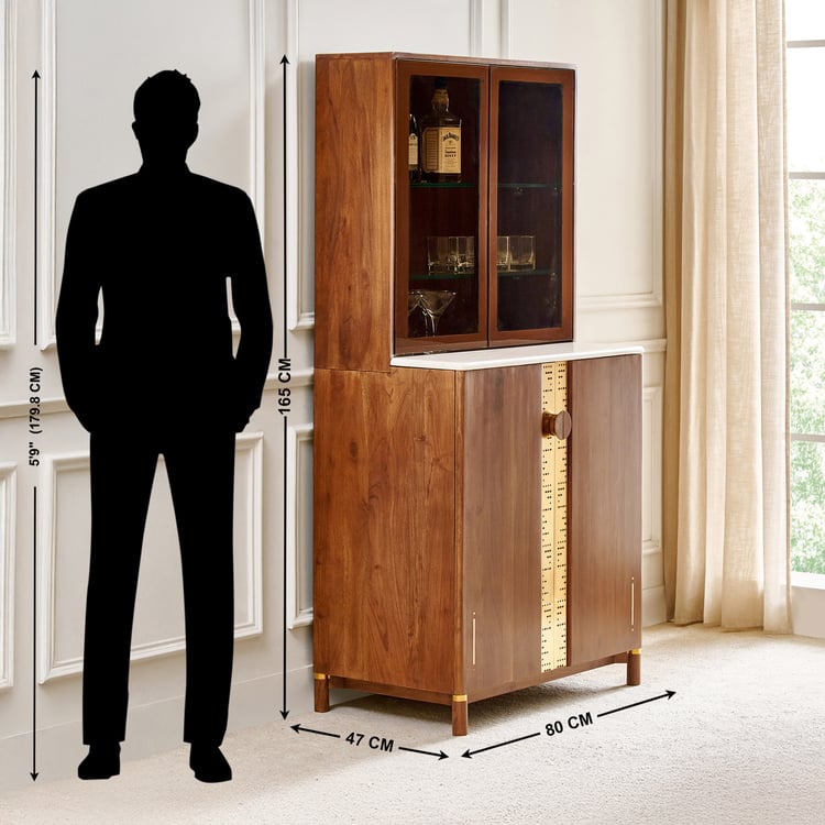 Nuqta Acacia Wood Bar Cabinet - Brown