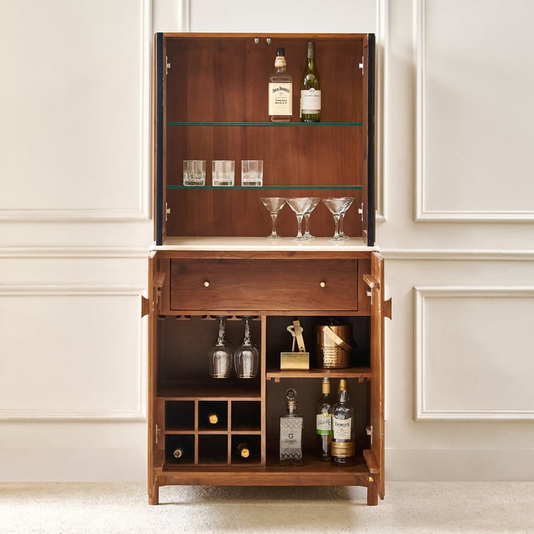 Nuqta Acacia Wood Bar Cabinet - Brown