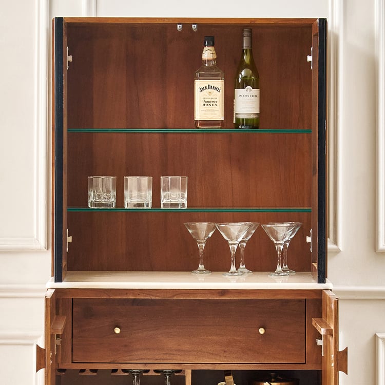 Nuqta Acacia Wood Bar Cabinet - Brown