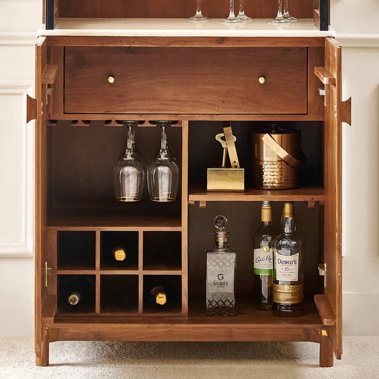 Nuqta Acacia Wood Bar Cabinet - Brown