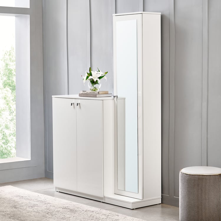 Astra 20 Pairs Shoe Cabinet with Mirror - White