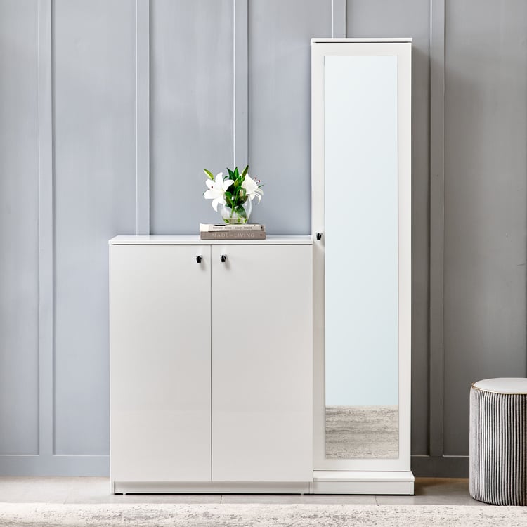 Astra 20 Pairs Shoe Cabinet with Mirror - White