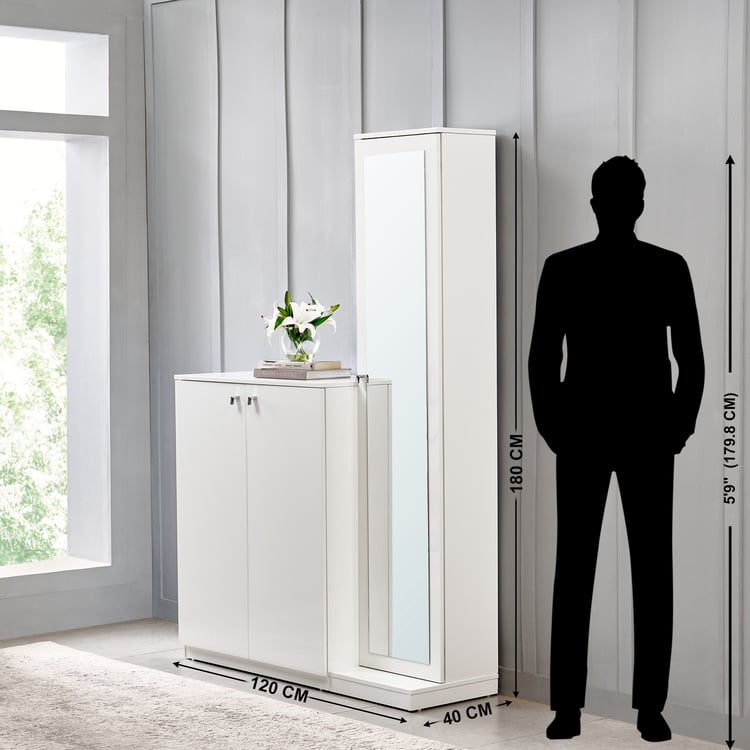 Astra 20 Pairs Shoe Cabinet with Mirror - White