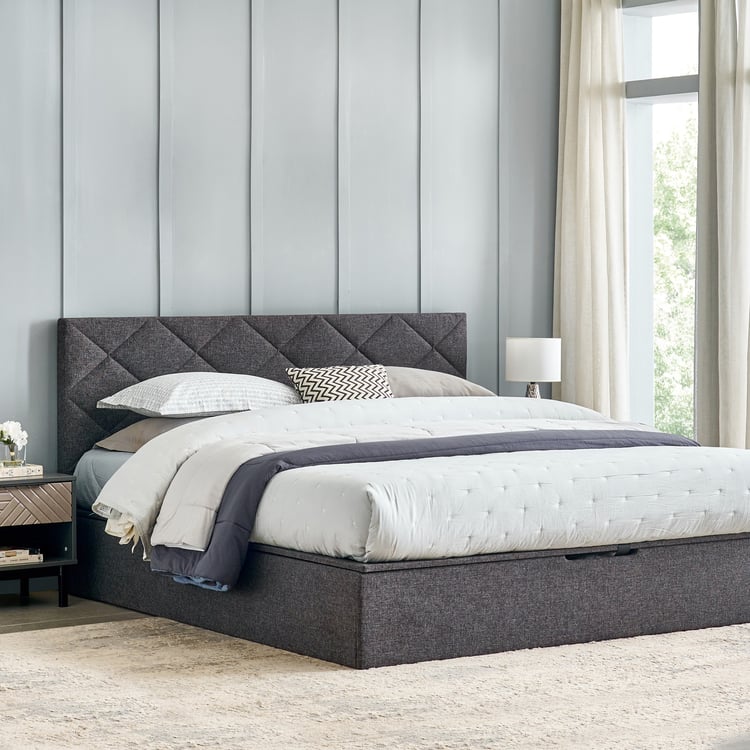 Connect Diamond Queen Bed with Hydraulic Storage - Grey