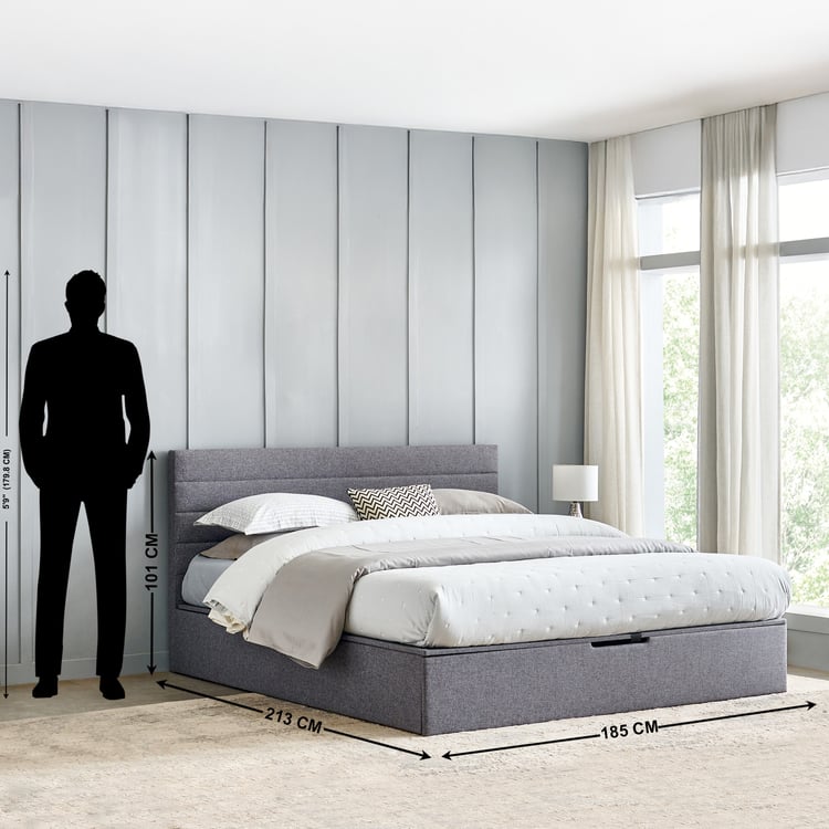 Connect Planks King Bed with Hydraulic Storage - Grey