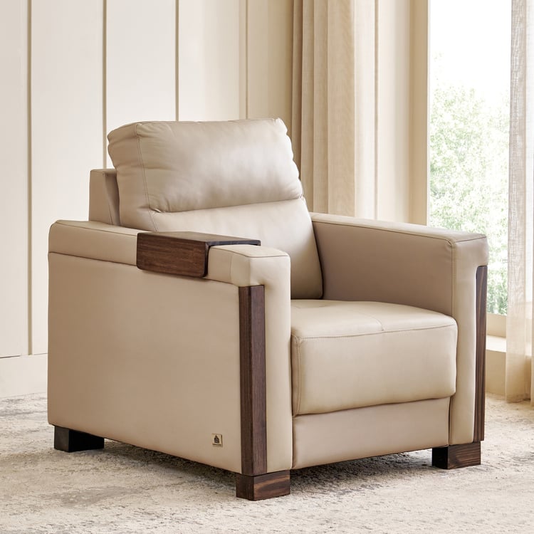 Colmar Half Leather 1-Seater Sofa - Brown