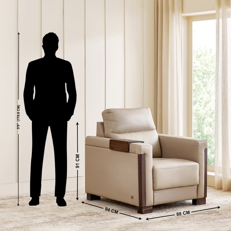 Colmar Half Leather 1-Seater Sofa - Brown