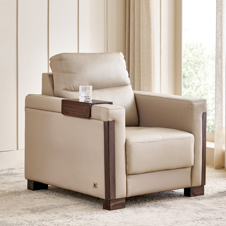 Colmar Half Leather 1-Seater Sofa - Brown